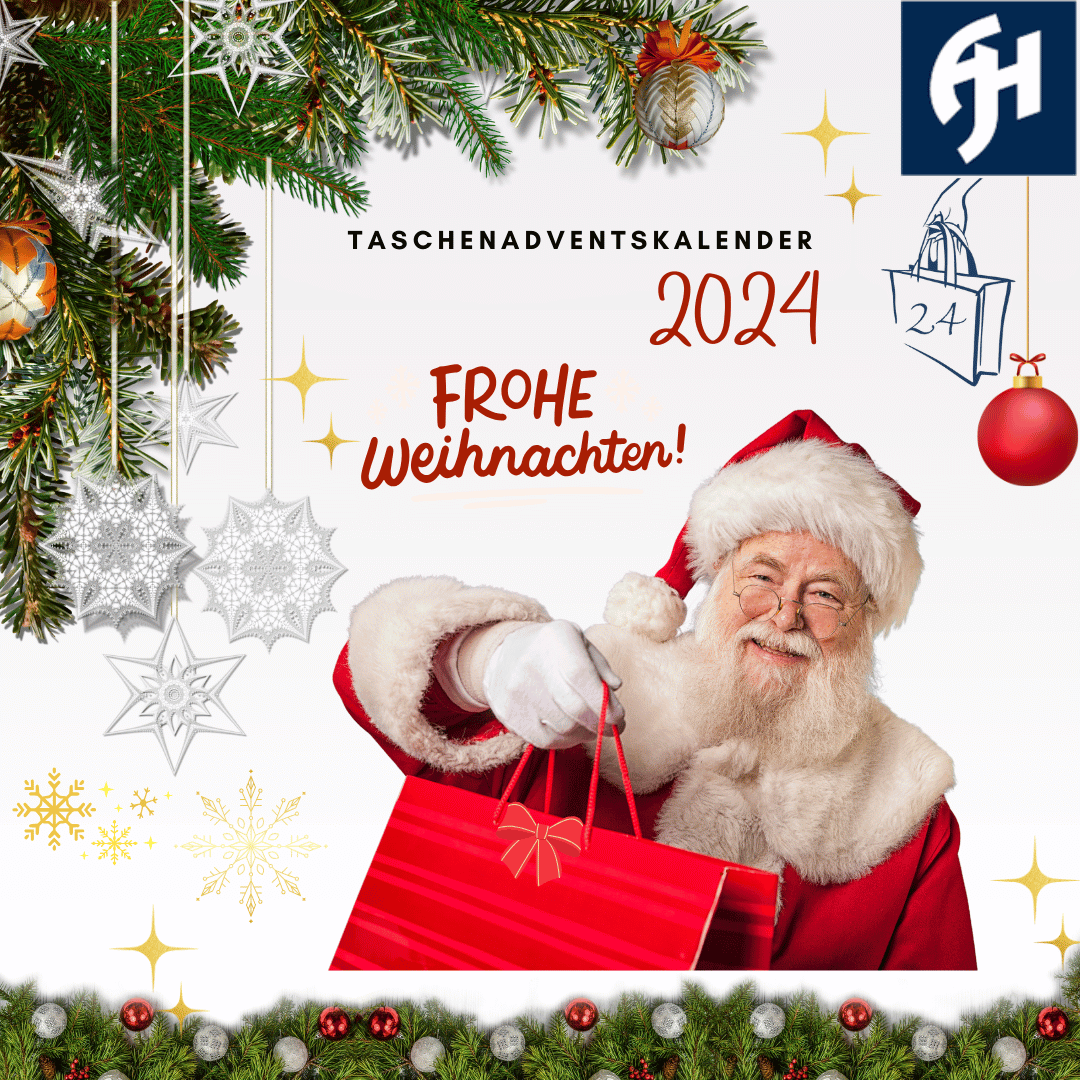 Weihnachtsmann mit Geschenketasche im Türchen 24 vom Taschenadenventskalender bei tausendtypentragetaschen